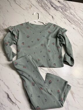 Carter's Sage Green Floral Ruffle-Sleeve Set